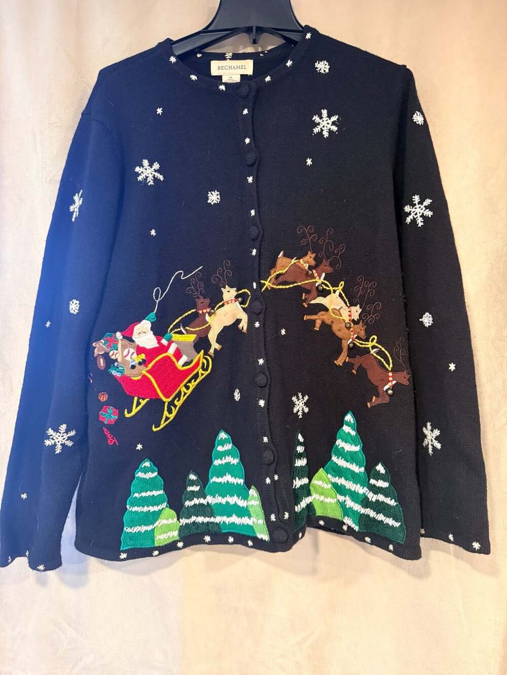 Bechamel Santa Sleigh Christmas Cardigan Size XL